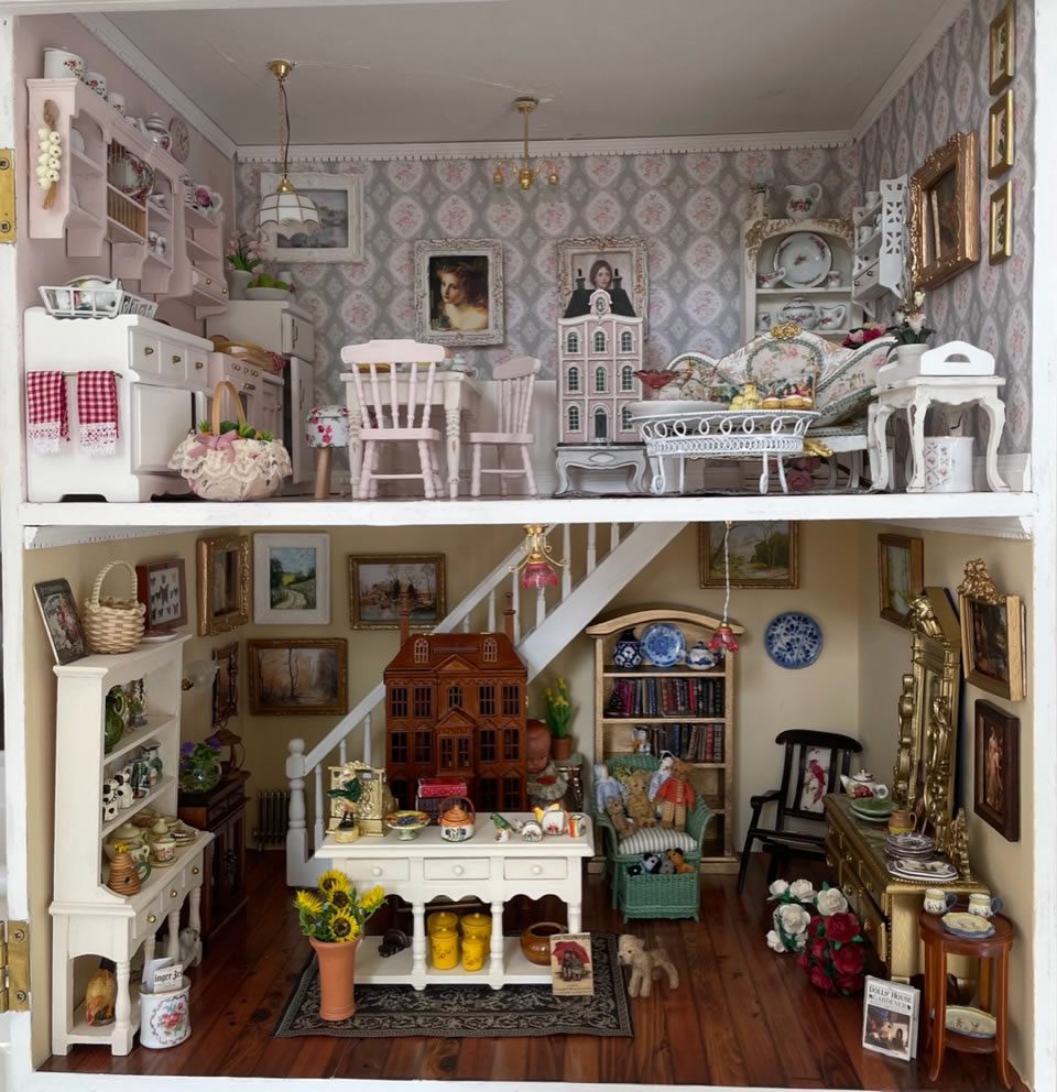 Two floors of the Shabby Chic doll's house