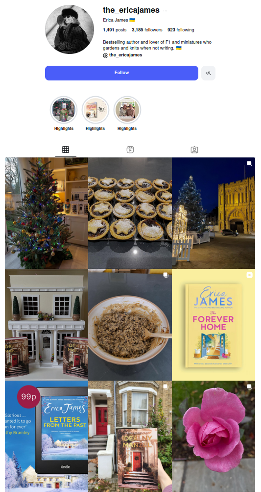 Erica James Instagram feed December 2025